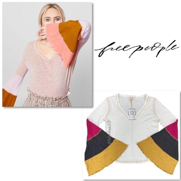 Free People Spread Your Wings Tee Long Sleeve Shirt Bell Sleeves NWT Size XS - Picture 1 of 7